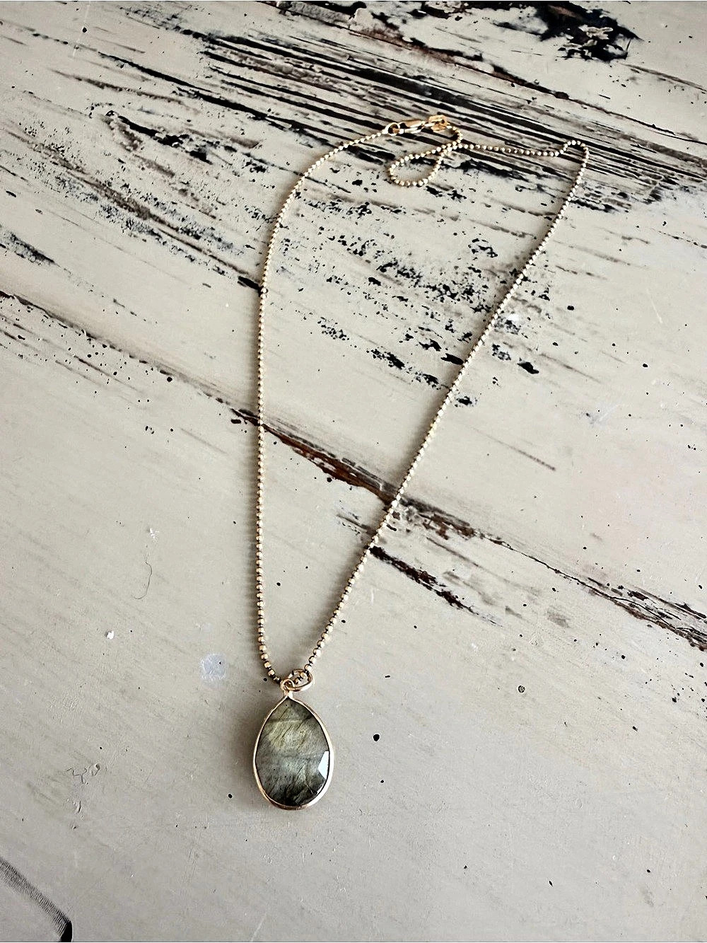 Labradorite Teardrop  on Sparkling 14K Gold Vermeil Necklace